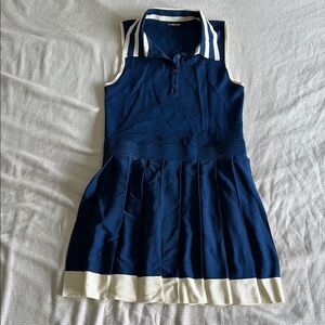 Navy Blue Sleeveless Dress with White Trim